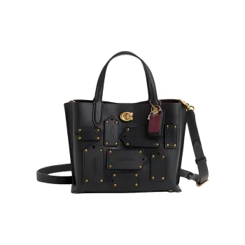 COACH Willow Polished Pebbled Leather Tote Bag, Shopping Bag, One Shoulder Handbag Medium Size Women's Black