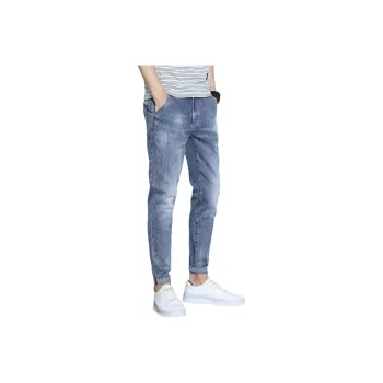 YUQIAN Jeans Men Blue Gray Ankle Length Pants