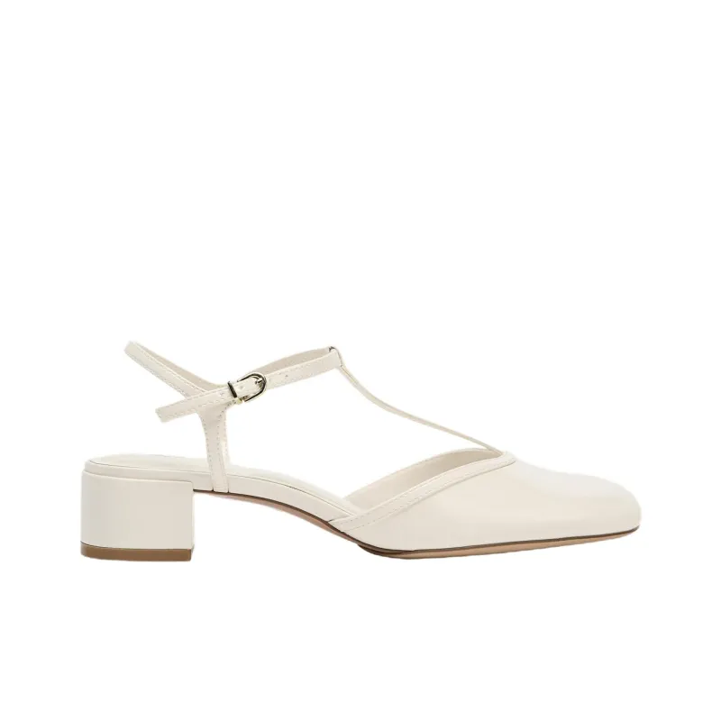ZARA Chunky Heel High Heels 4cm Women's White-1