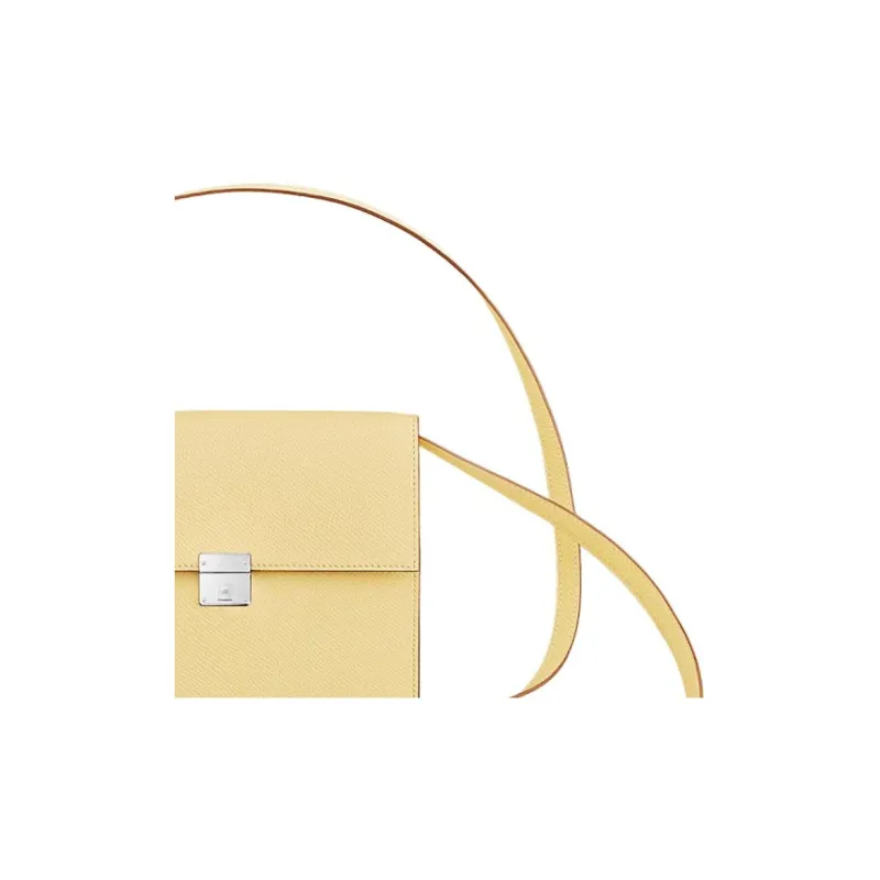HERMES Clic Mysore Goat Skin Handheld Shoulder Bag Crossbody Bag Women's 1Z Little Chicken Yellow With Nata Cream White-4