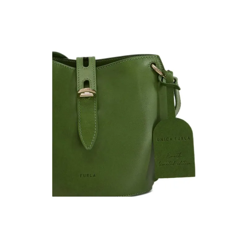 Furla Net Collection Cow Leather Bucket Bag, Shoulder Bag, Crossbody Bag Mini Women's Leaf Green-4