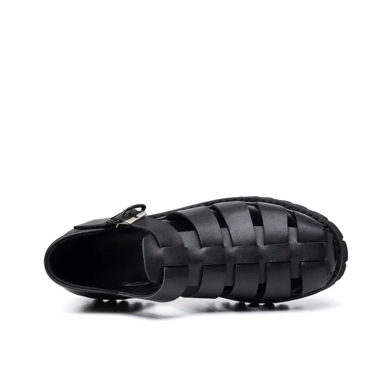 FED Outdoor Breathable Genuine Leather Shoes Versatile Minimalist Style Roman Sandals 4.6cm Men's Black-3