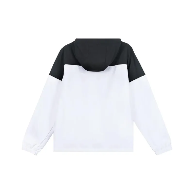 QIAODAN Trench Coat Women's Black/Jordan White-1