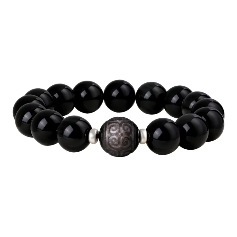CHOW KING SANG Obsidian Jade Bracelets Men's-0