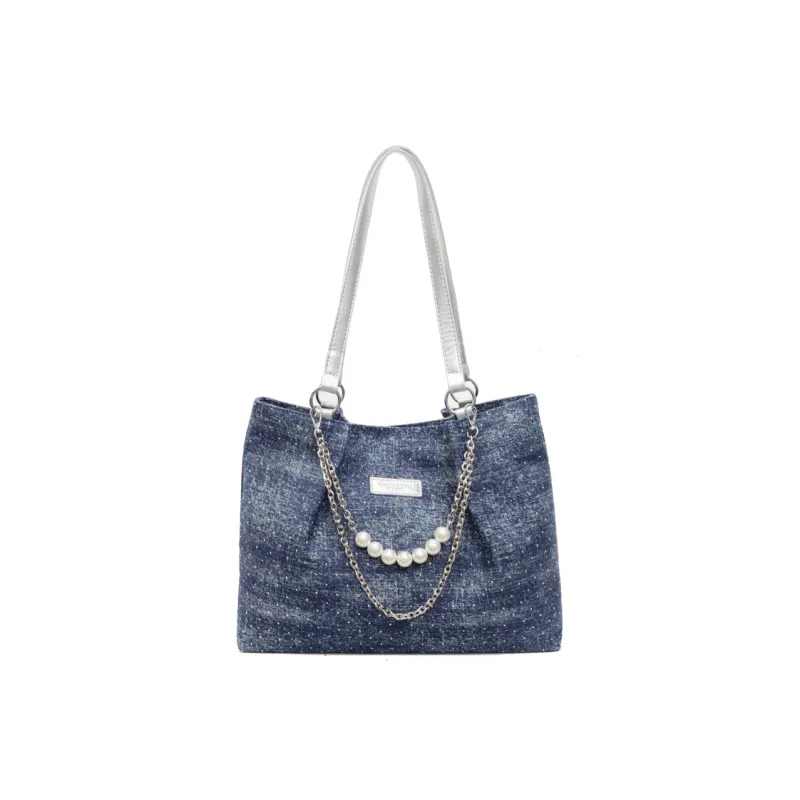 Bueno Oxford Shoulder Bag Women's Denim Blue, Sky Blue, Black, Royal Blue-9