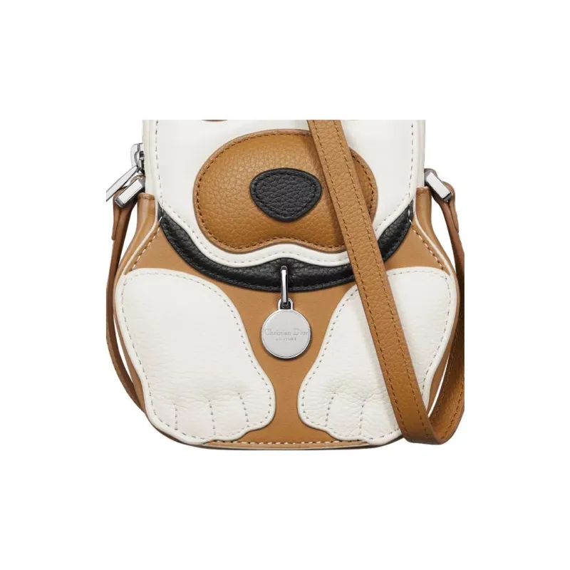 DIOR Bobby Cow Leather Crossbody Bag, Shoulder Bag Mini Unisex White & Brown-4