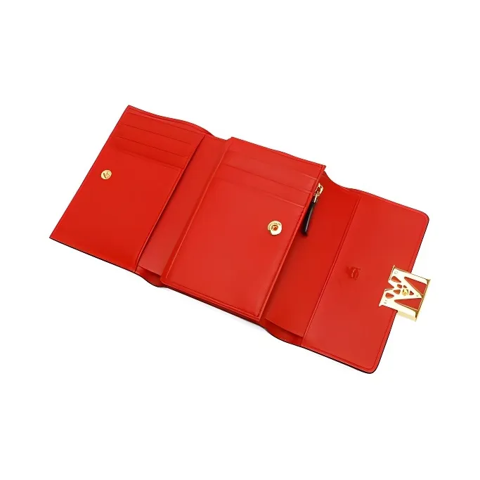 MCM Visetos Cow Leather Wallet Small Size Women's Red-3