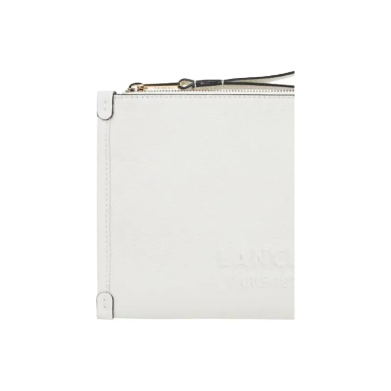 LANCEL Cow Leather Clutch Trumpets Women's White-3