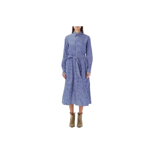 Multi Shine Print Hoodie Teens Belted Striped Shirtdress Long-Sleeved Dresses Women's Blue