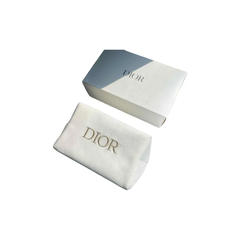 DIOR Minimalist Modern Classic Print Denim Fabric White Makeup Bags Portable 18*9*11cm-2