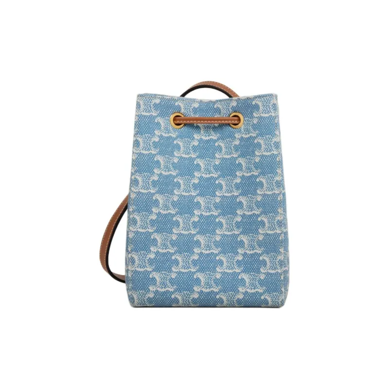 CELINE Fabric Bucket Bags Crossbody Bag, Shoulder Bag Mini Women's Blue-2