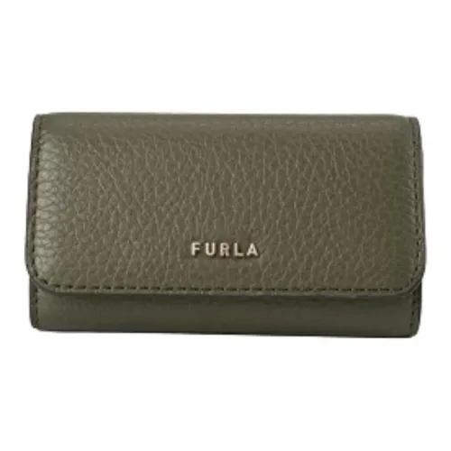 Furla Leather Key Pouch Men's Khaki Green