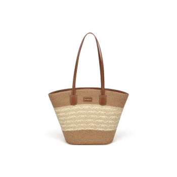 CinvaiKrose Fabric Straw Bag One Shoulder Tote Portable Tote Bucket Bag Medium Size Women's Khaki