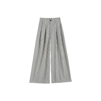 AHDO Casual Pants Women's Black White Stripes