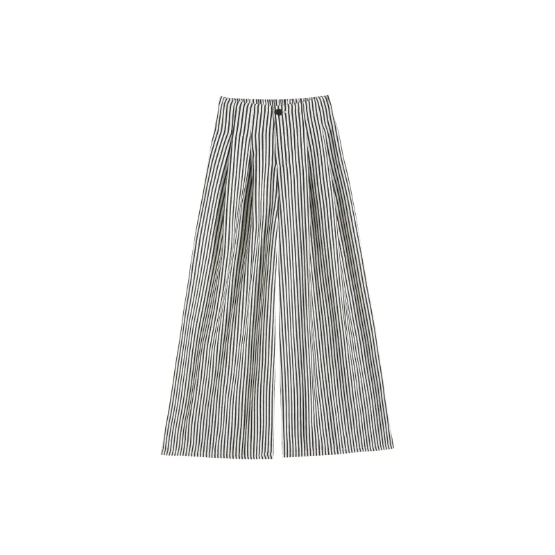AHDO Casual Pants Women's Black White Stripes-0