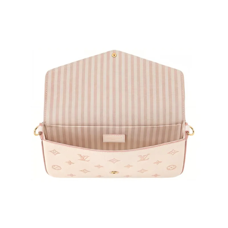 LOUIS VUITTON Pochette Felicie Embossed Grain Cow Leather Shoulder Bag Women's Beige-3
