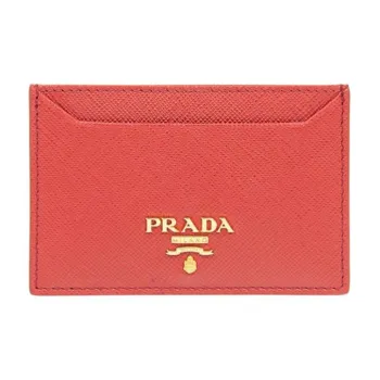PRADA Cow Leather Card Holder Women's Red