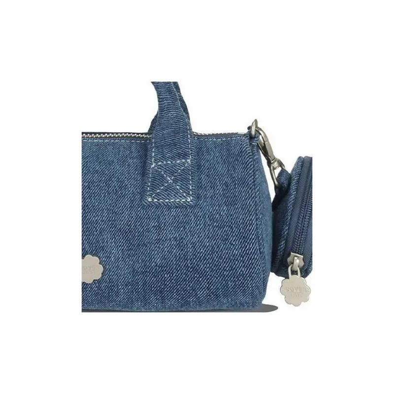 COVERNAT Cotton Handbag Shoulder Bag Crossbody Bag Mini Women's Denim Blue-4