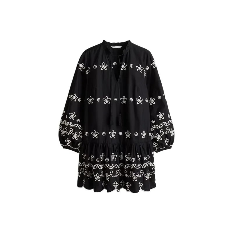 H&M Long Sleeved Dresses Women's Black/White-0