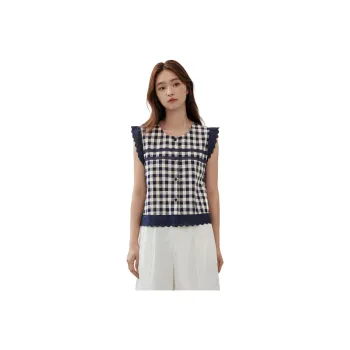 ZIHAN Shirts Women's Navy Blue Plaid