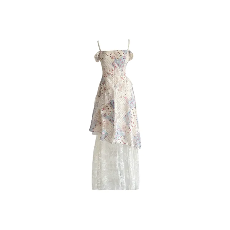 Udon House Slip Dresses Women's Lace Fabric Irregular Long Skirt-1
