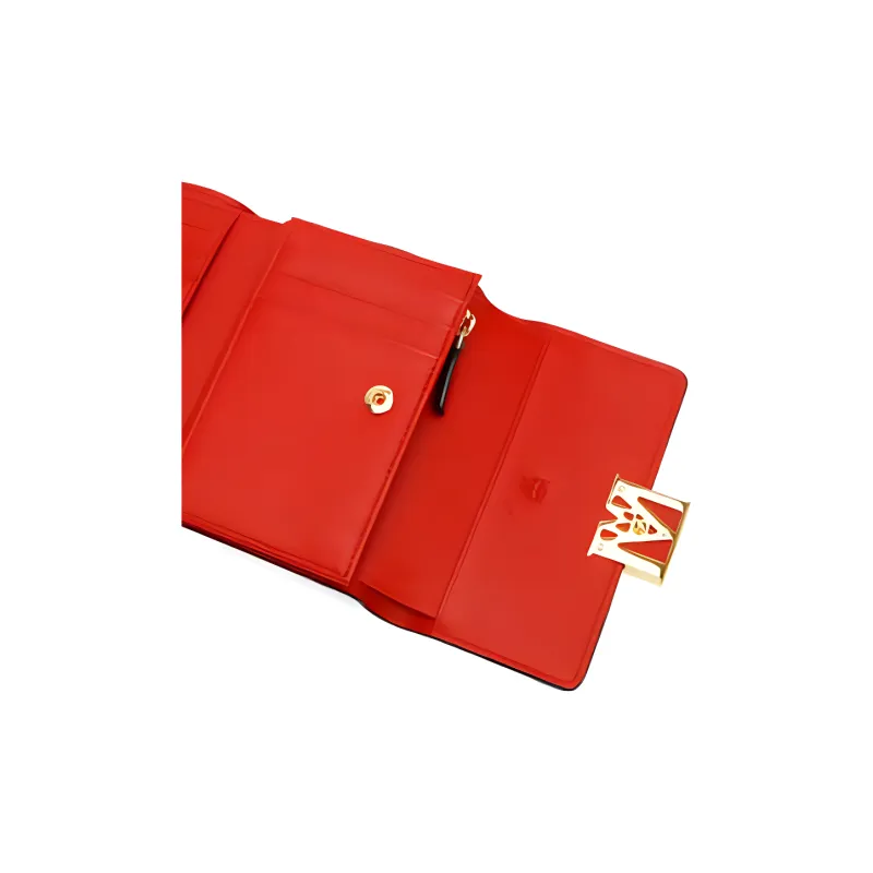 MCM Visetos Cow Leather Wallet Small Size Women's Red-4
