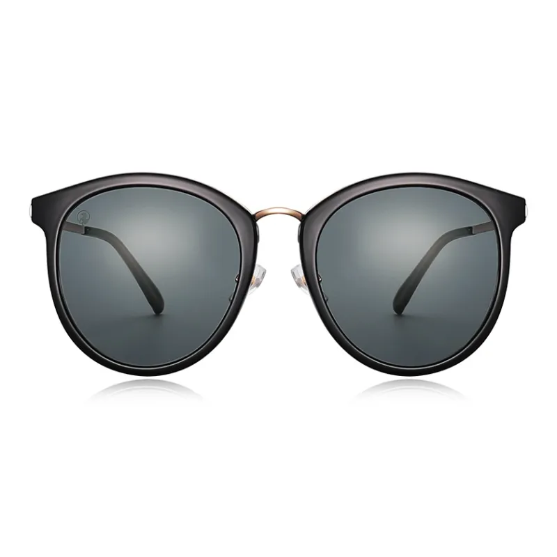 VEGOOS TR/Memory Plastic Round Sunglasses Women's Black-1