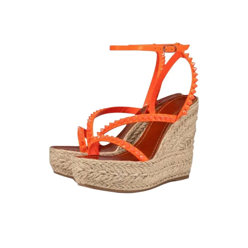 CL LUBOTING Mafaldina Zeppa One Strap Sandals 10.8cm Women's Orange-2