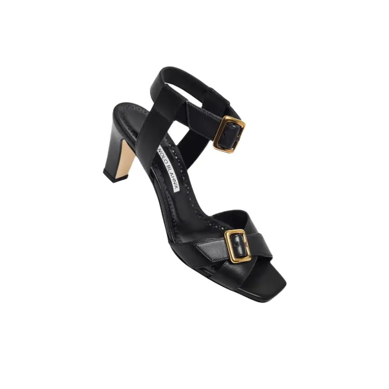 MANOLO BLAHNIK Shbealo One Strap Sandals 7cm Women's Black-3