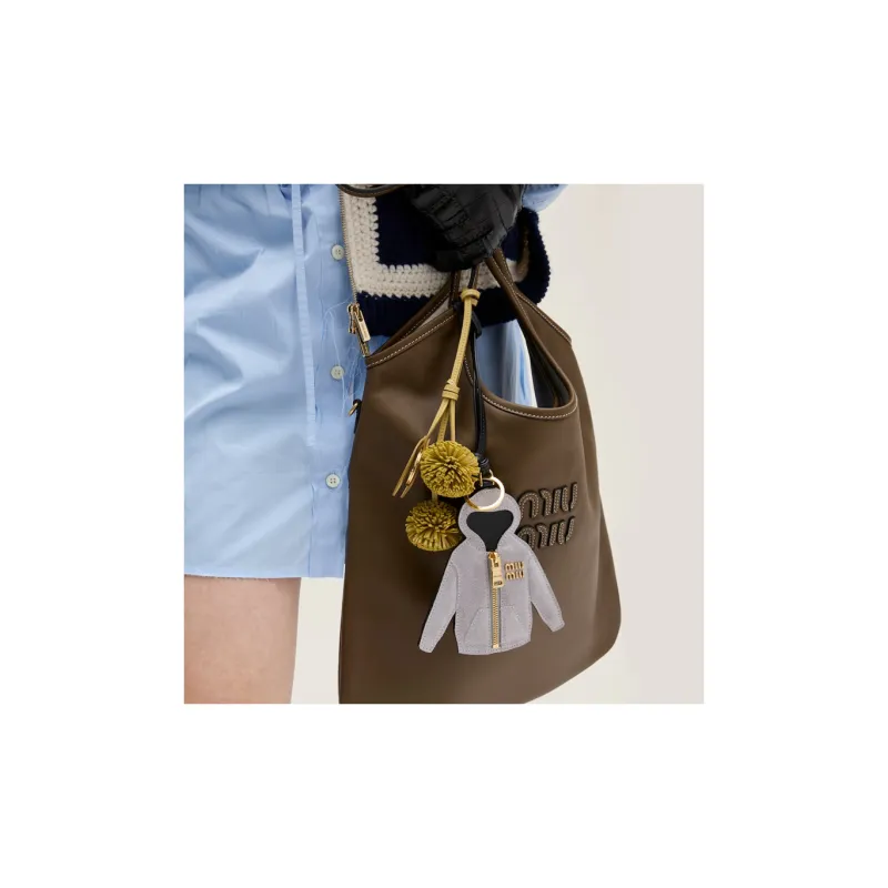 MIU MIU Leather Keychain Charm Bag Accessory Women's Gray-4