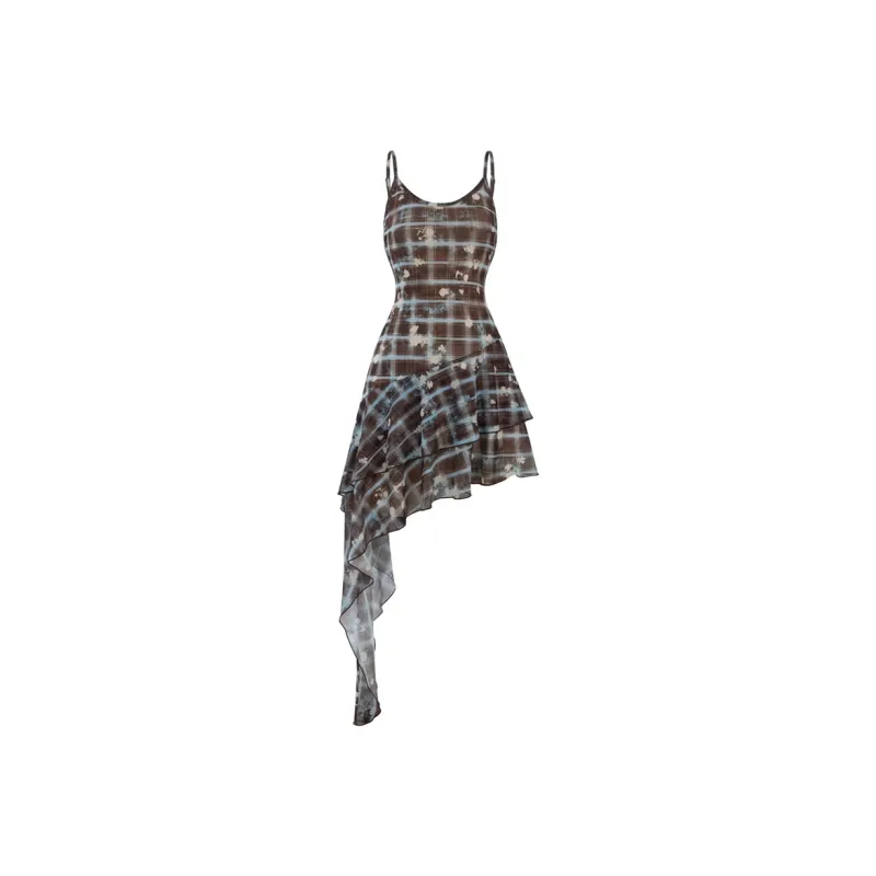 UNIFREE Slip Dress Women's Dark Red Plaid-11