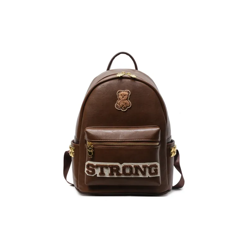 Miss Angel PU Backpack Large Size Women's White/Black/Brown-12