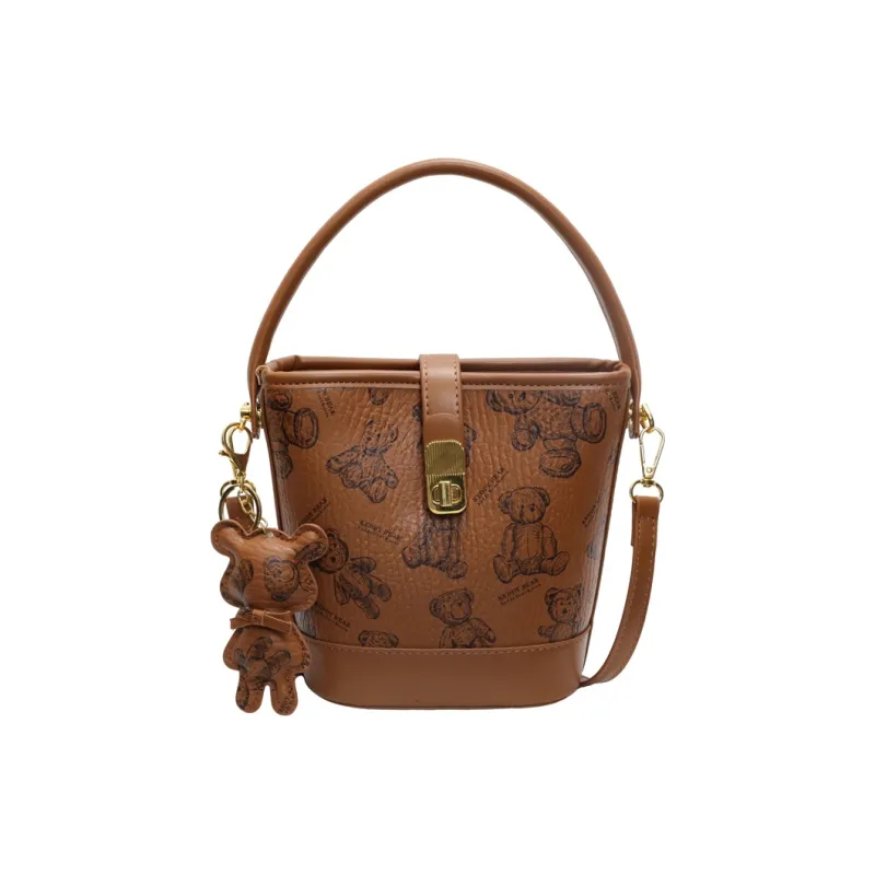 Yalu PU Bucket Bag, One Shoulder Handbag Women's Black/Brown/Ecru/Pink-8