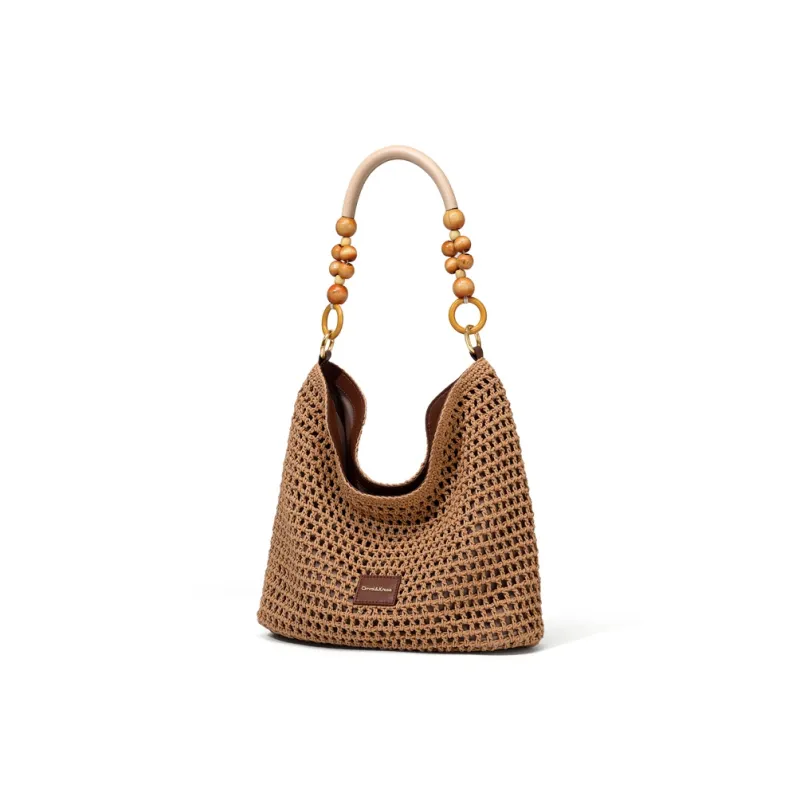 CinvaiKrose Fabric Shoulder Bag, Crossbody Bag, Ethnic Style Tote Medium Size Women's Ecru/Khaki-8