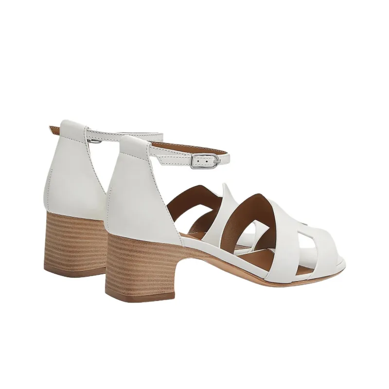 HERMES Encens One Strap Sandals 5cm Women's White-3
