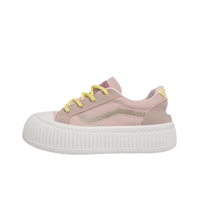 BBMTR Skateboard Shoes Women's Low Top Cream Puff Yellow Puff Powder Cream Puff White-5