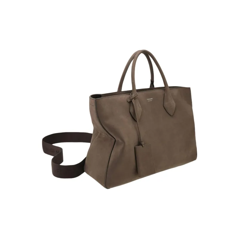 FERRAGAMO Cow Leather Tote Bag Shopping Bag Handbag Large Size Men's Coffee-1