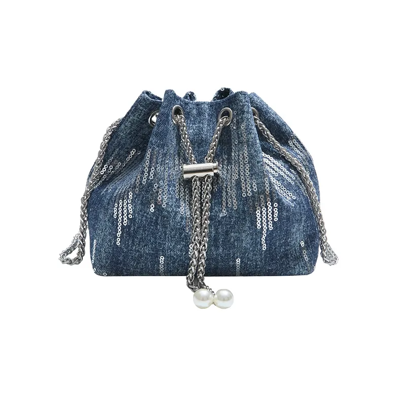 TOUTSEUL YOLO Denim Bucket Bag, Shoulder Bag Women's Black/Light Blue/Dark Blue-6
