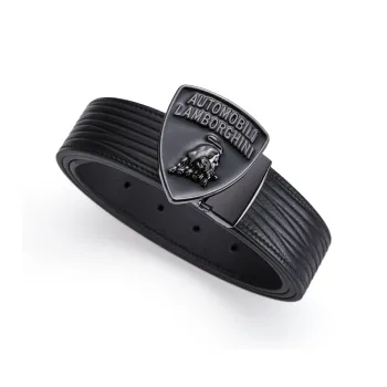 Automobili Lamborghini Cow Leather Belts Men's Black Width 3.4cm