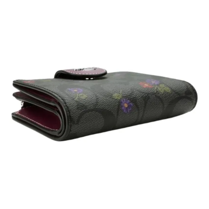 COACH Corner Zip Canvas With Leather Coin Purses Wallets Regular Women's Graphite Deep Raspberry-3
