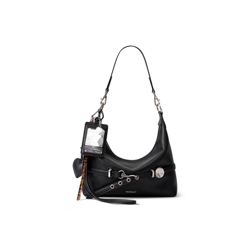 MCMIKO Split Cow Leather With Synthetic Leather Shoulder Bag, Crossbody Bag Women's Twilight Black-0