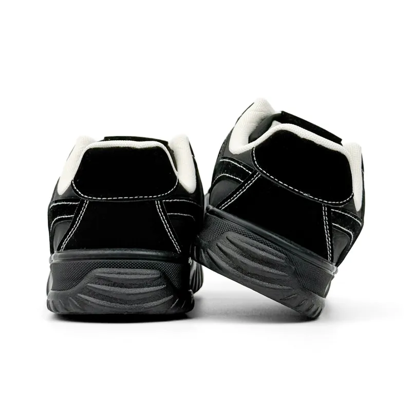 Mengsai Cushioning, Wear Resistant Low Top Skateboard Shoes Men's Black With White Stitching-2