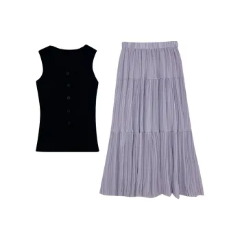 Icicofficial Two Piece Skirt Sets Women's Black Tank Top+Skirt
