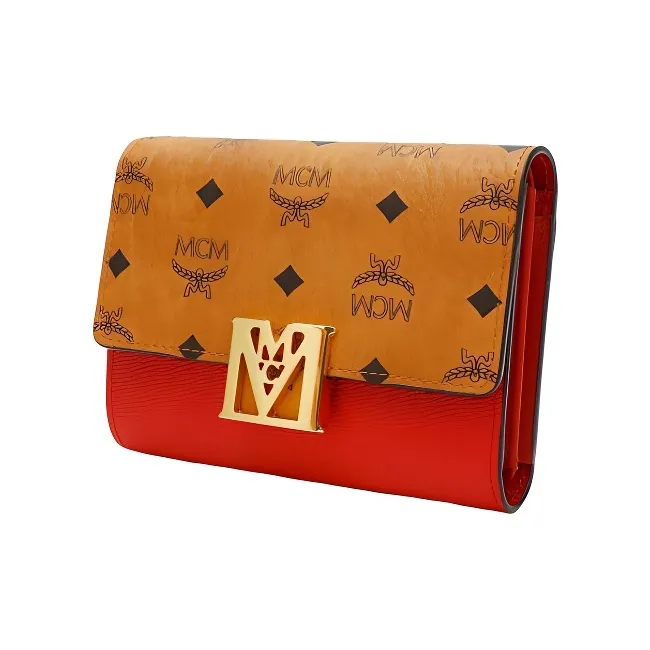 MCM Visetos Cow Leather Wallet Small Size Women's Red-1