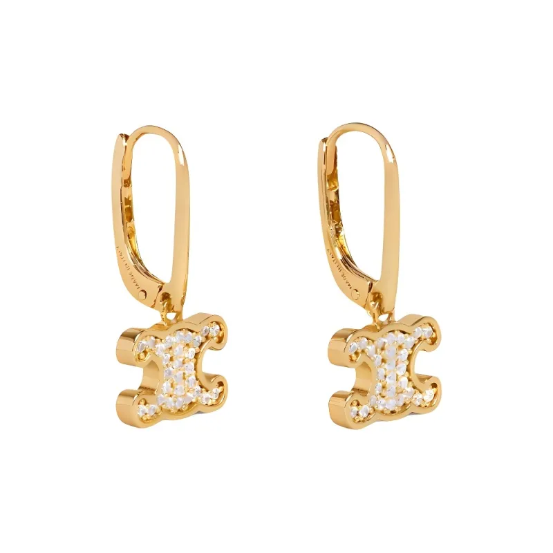 CELINE Triomphe Rhinestone Earrings In Brass With Gold Finish And Crystals-1