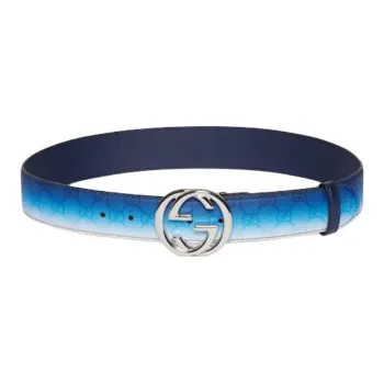 GUCCI Hardware Accessories Leather Belts Unisex Blue Width  3.8cm