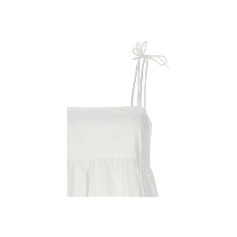 GANNI Square Neck Poplin String Midi Dress-5