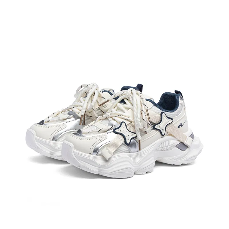 RENBEN Anti Slip And Wear Resistant Height Increasing Low Top Chunky Sneakers Women's White Blue-1