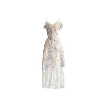 Udon House Slip Dresses Women's Lace Irregular Long Skirt