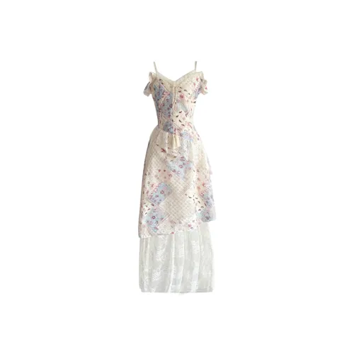 Udon House Slip Dresses Women's Lace Irregular Long Skirt